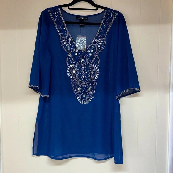 Midnight Velvet Tops - Midnight Velvet Sequins-Rhinestone Tunic Sz L
